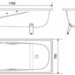 Фото №2 Ванна стальная Италика с подлокотниками, ножками, ручками 1700х750мм, Сантехпром