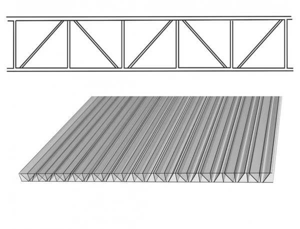Фото Сотовый поликарбонат 2100х6000х4мм (прозрачный 78%) Усиленный Полигаль, 0,8кг/м2