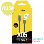 фото Кабель Dotfes A05M (1m) yellow, MicroUSB, плоский, Алюминиевое покрытие , до 2,5А, коробка  (14649)