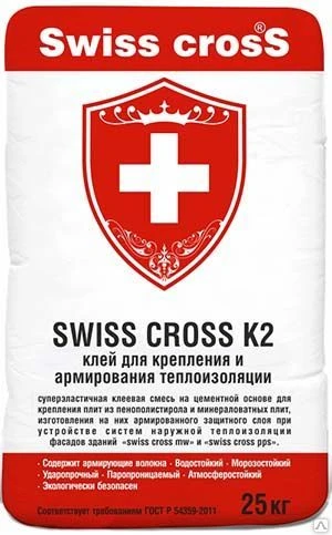 Фото SWISS CROSS К2 Клей для крепления и армирования теплоизоляции 25 кг (5 кг/м