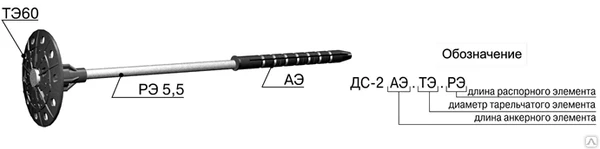 Фото Дюбель фасадный ДС-2 100,60,150 мм ( АЭ,ТЭ,РЭ) "БИЙСК" стеклопластиковый