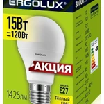 фото Лампа светодиодная LED-A60-15W-E27-3K ЛОН 15Вт E27 3000К 220-240В ПРОМО Ergolux 14308