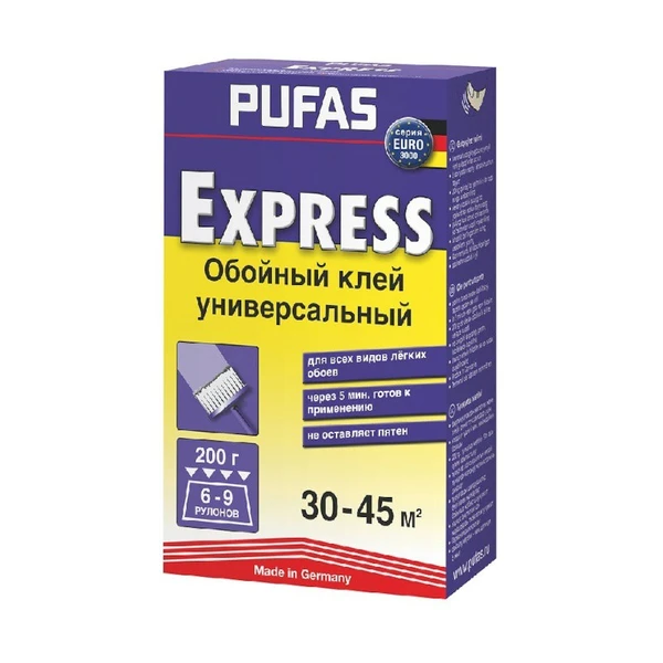 Фото Клей для бумажных обоев экспресс быстрорастворимый Euro 3000 Express Pufas 200гр