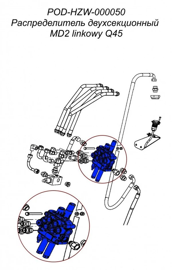 Фото Гидрораспределитель MD2 трос Q45 плавающее положение POD-HZW-000050 погрузчика Metal-Fach Т219