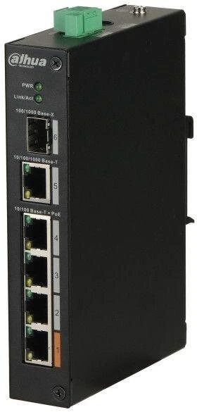 Фото Коммутатор DH-PFS3106-4ET-60 4х100Мбит 1G 1SFP 3PoE+ 60Вт неуправляемый Dahua 1365854