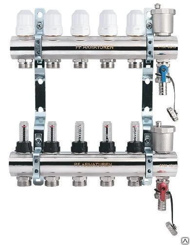 Фото Коллекторный блок с расходомерами в сборе PF 1''*3/4''. 12 выходов