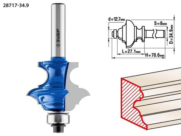 Фото Кромочная фреза фигурная многопрофильная 34.9x25.4 мм №6 Зубр 28717-34.9