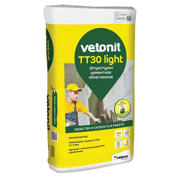 Фото Штукатурка цементная облегченная Vetonit TT30 Light, 25 кг